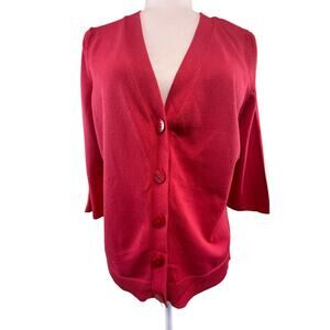 Red Cardigan sweater women's size Large 3/4 sleeve George flaw see description